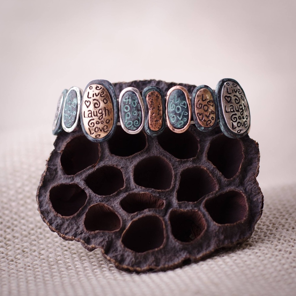 Copper Patina bracelet- Live, Laugh, Love